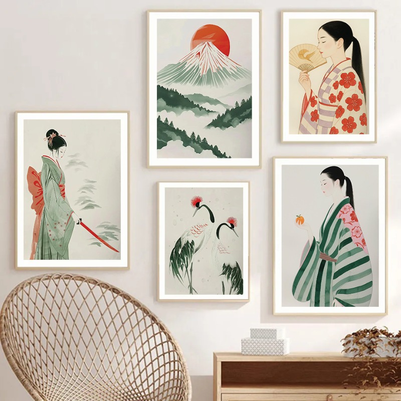 Japanese Lifestyle And Traditions - Monte fuji & guindaste japonês impressão